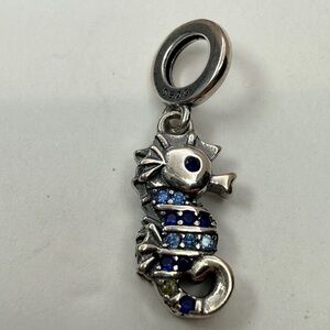 Sterling Silver Blue Seahorse Dangle Charm – S925